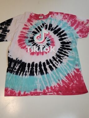 XXL TIKTOK TIEDYE AQUA PINK BLACK WHITE SHORT SLEEVE PROMO TSHIRT SHIRT TIK TOK